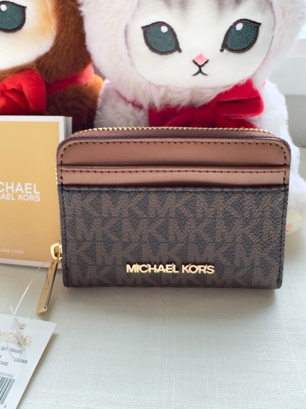 NWT-🍂Michael Kors Brown Jet Set Travel Medium Logo Zip-Around Card Case